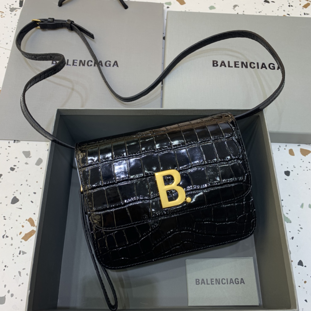 Balenciaga Small Woc Crocodile Embossed Shoulder Bag Black/Gold